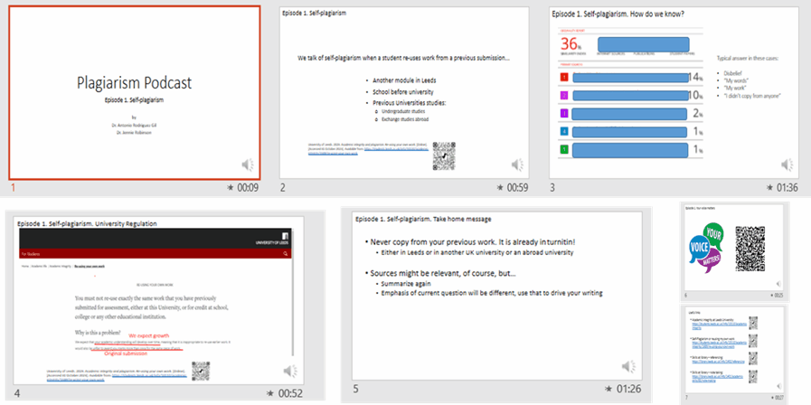 Screenshots from the video form of the podcast episode about self-plagiarism